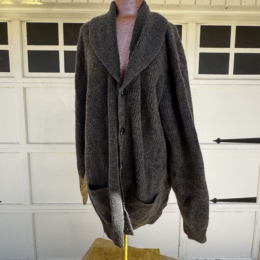 Woolrich Wool Shaker Shawl Collar Cardigan Mens Charcoal Heather Grey Fisherman